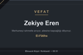 Zekiye Eren vefat etti - Elmacık Köyü Kırklareli