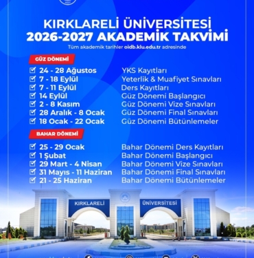 Kırklareli Üniversitesi akademik takvim