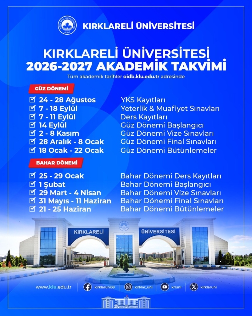 Kırklareli Üniversitesi akademik takvim